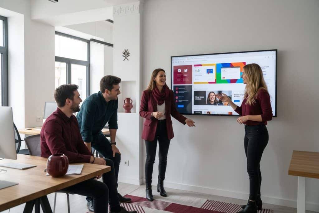 digital marketing teamwork, Greek professionals, marketing analytics