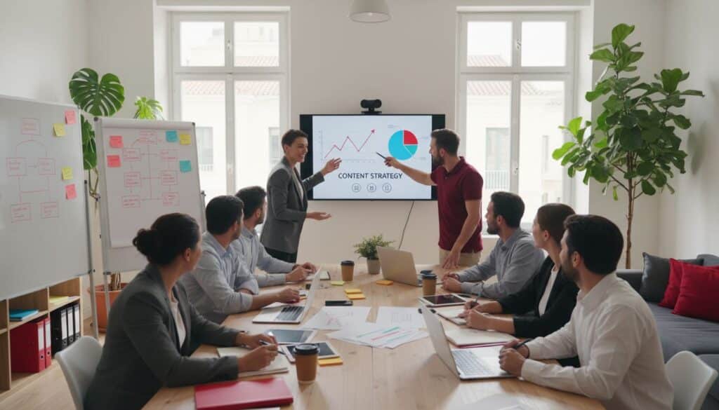 Team working together on content marketing