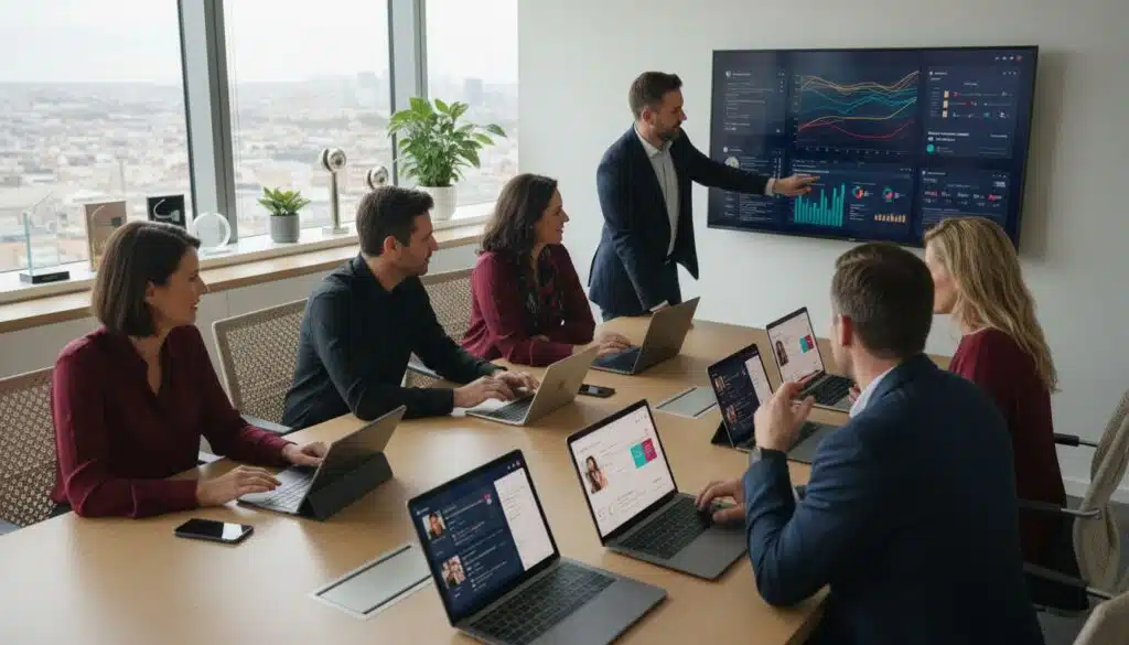 Marketing team analyzing Instagram business campaigns