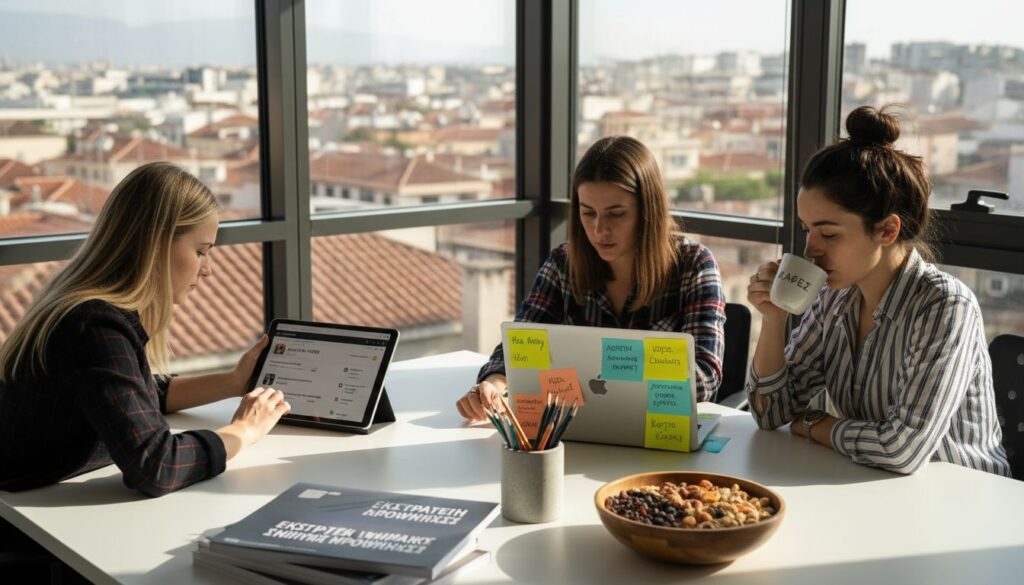 Η ομάδα ψηφιακού μάρκετινγκ σε ένα σύγχρονο γραφείο στο κέντρο της πόλης.