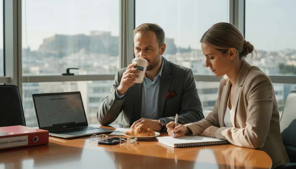 Η ομάδα συγκεντρώνεται γύρω από το τραπέζι της συνεδρίασης και αναλύει τα στατιστικά από τις καμπάνιες βίντεο marketing.