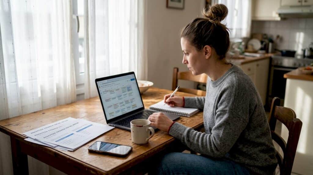 Μια γυναίκα οργανώνει το ημερολόγιο με τις ιδέες και τα θέματα για τα βίντεό της.