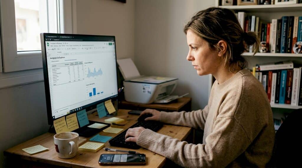 Ένας επαγγελματίας του μάρκετινγκ αξιολογεί τα CPM δεδομένα του από το γραφείο του στο σπίτι.