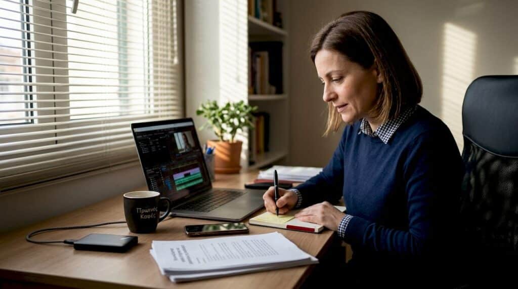 Γυναίκα αξιολογεί το κάλεσμα για δράση σε βίντεο μάρκετινγκ