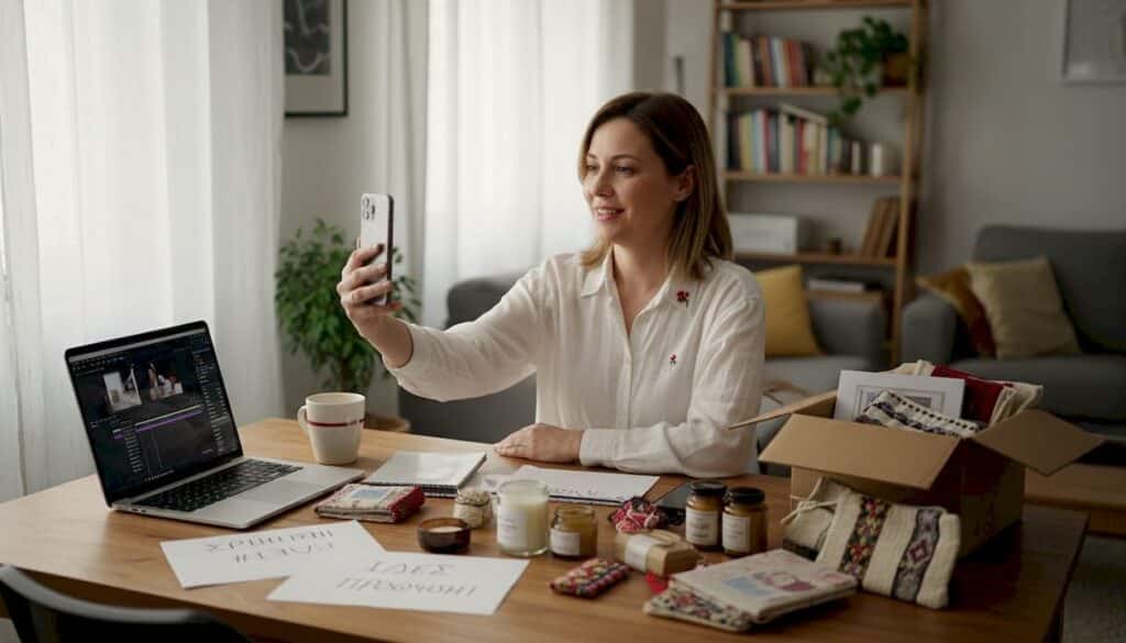 Ιδιοκτήτης μικρής επιχείρησης γυρίζει βίντεο από το σπίτι του